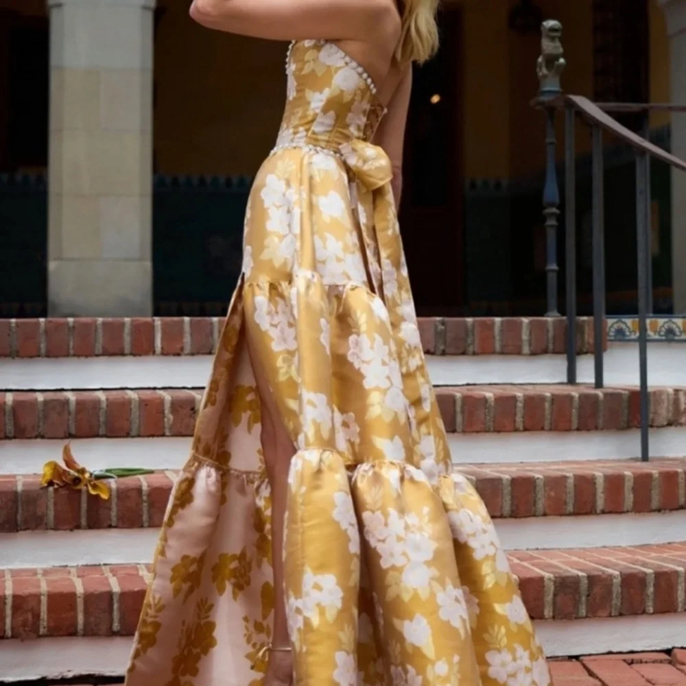 V. Chapman Dress Vivian Yellow Gold Floral Formal Gown - Picture 3 of 8